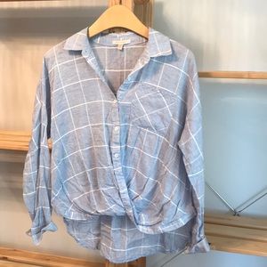 Skies Are Blue Light Blue Plaid Top